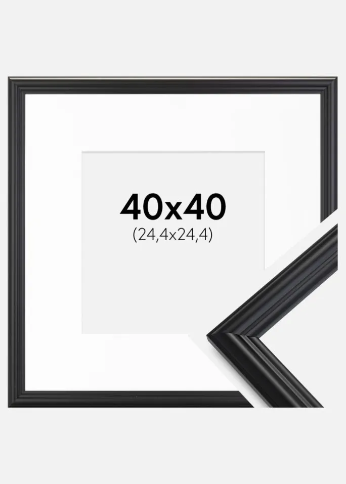 Ramme Siljan Sort 40x40 cm - Passepartout Hvid 10x10 inches