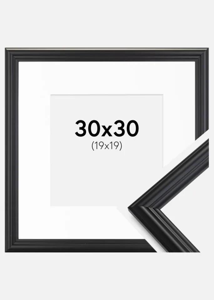 Ramme Siljan Sort 30x30 cm - Passepartout Hvid 20x20 cm