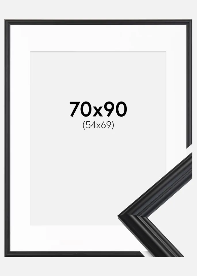 Ramme Siljan Sort 70x90 cm - Passepartout Hvid 55x70 cm
