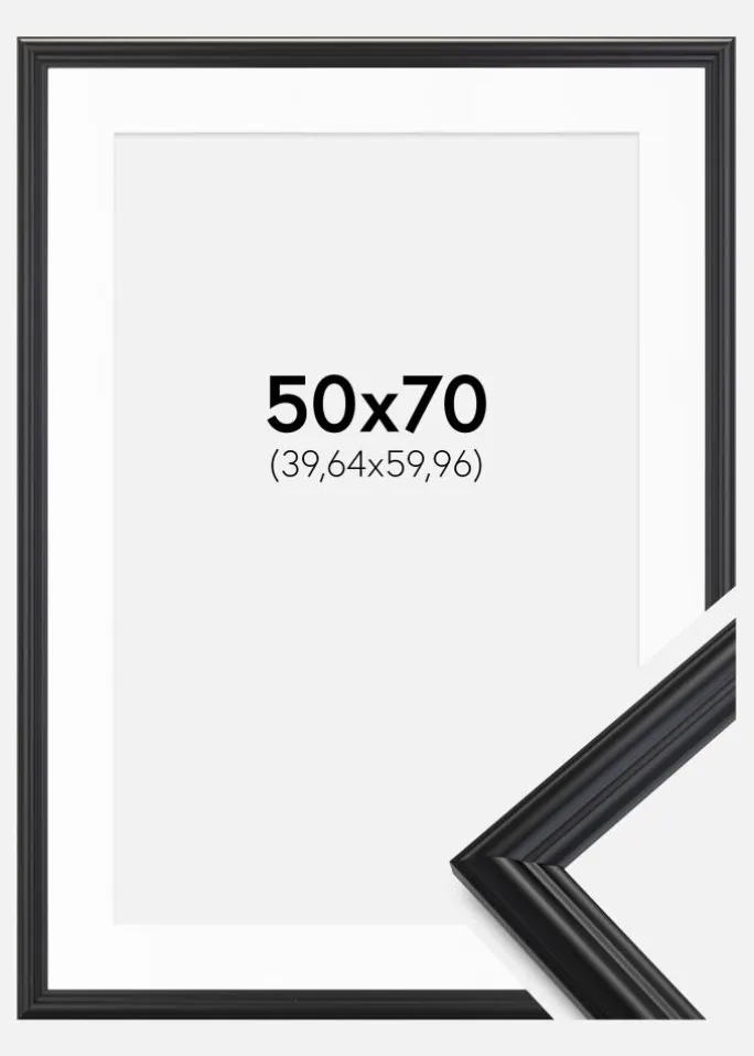 Ramme Siljan Sort 50x70 cm - Passepartout Hvid 16x24 inches