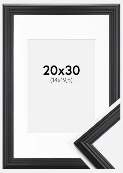 Ramme Siljan Sort 20x30 cm - Passepartout Hvid 15x21 cm (A5)
