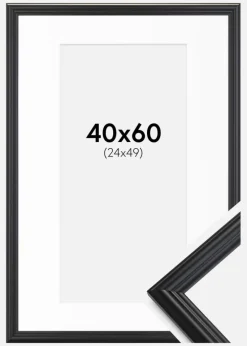 Ramme Siljan Sort 40x60 cm - Passepartout Hvid 25x50 cm