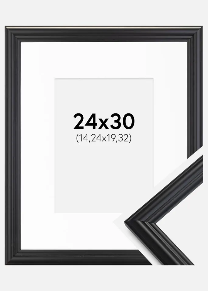 Ramme Siljan Sort 24x30 cm - Passepartout Hvid 6x8 inches