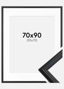 Ramme Siljan Sort 70x90 cm - Passepartout Hvid 56x71 cm