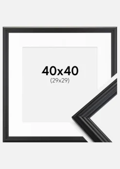 Ramme Siljan Sort 40x40 cm - Passepartout Hvid 30x30 cm