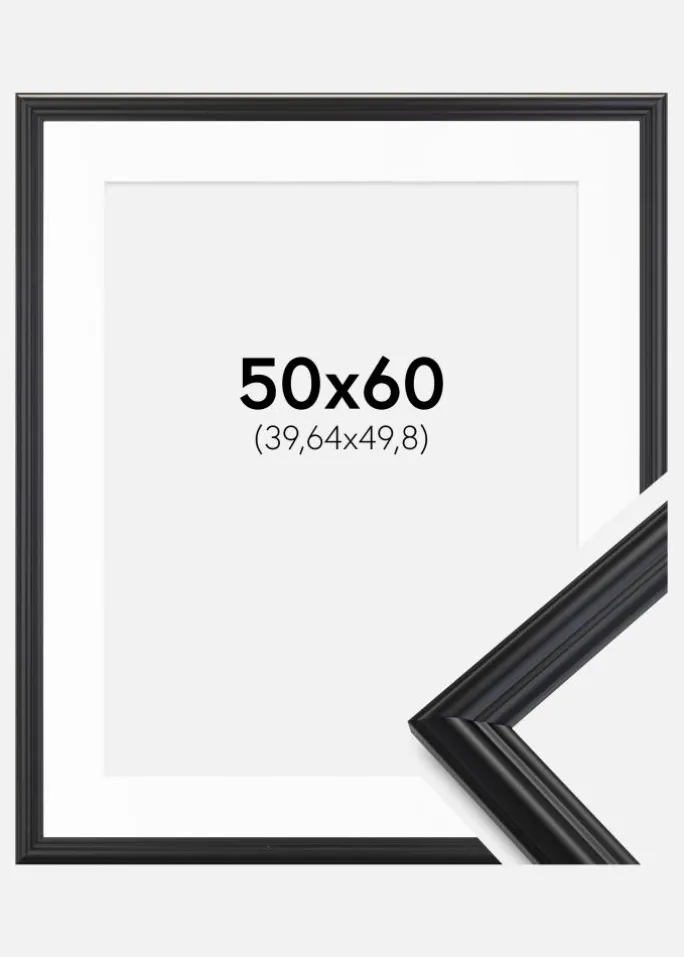 Ramme Siljan Sort 50x60 cm - Passepartout Hvid 16x20 inches