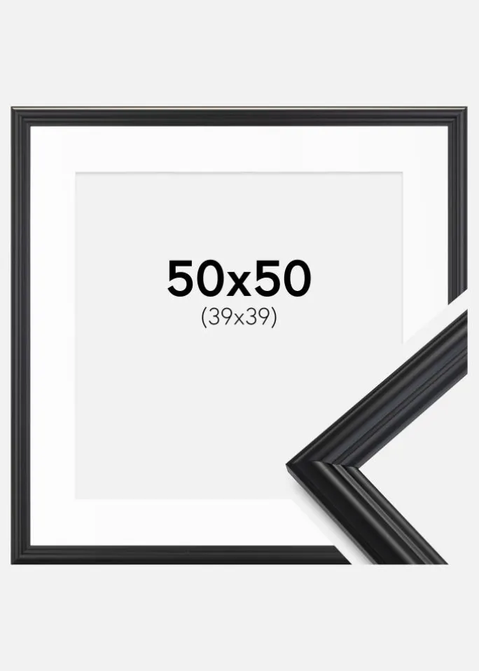 Ramme Siljan Sort 50x50 cm - Passepartout Hvid 40x40 cm