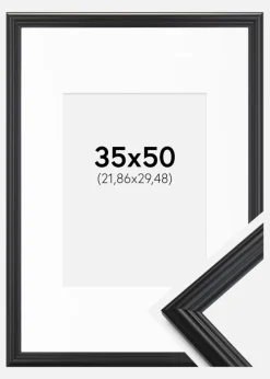 Ramme Siljan Sort 35x50 cm - Passepartout Hvid 9x12 inches