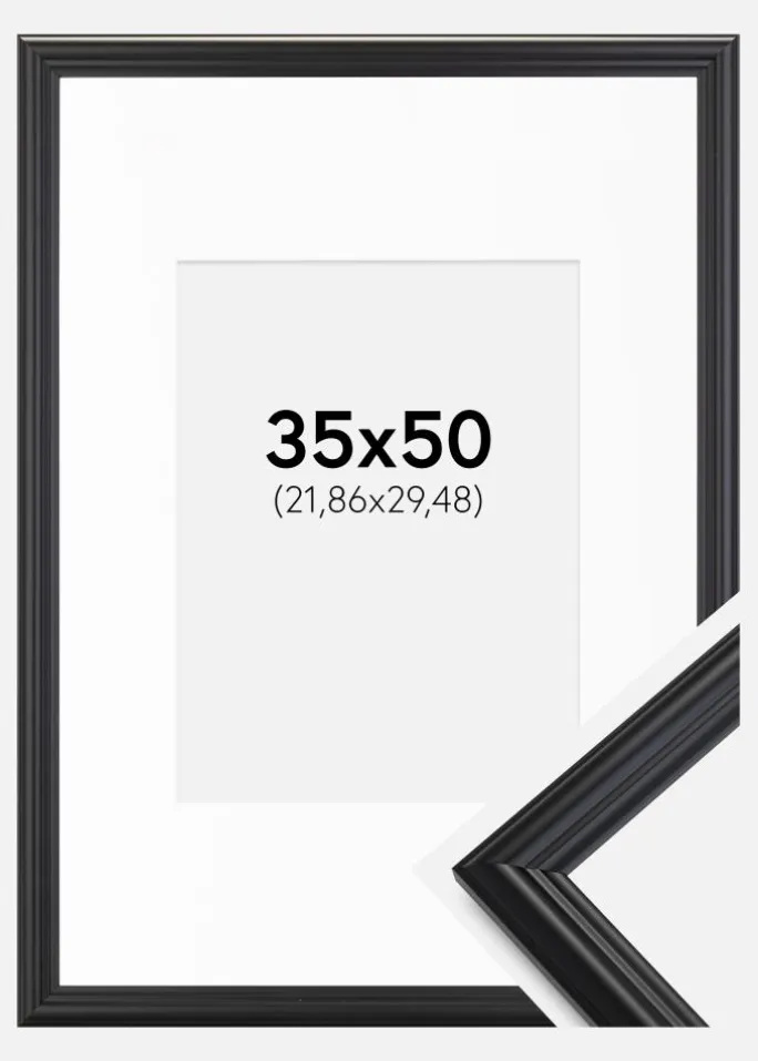 Ramme Siljan Sort 35x50 cm - Passepartout Hvid 9x12 inches