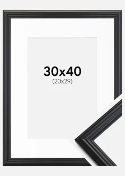 Ramme Siljan Sort 30x40 cm - Passepartout Hvid 21x30 cm