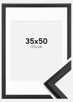 Ramme Siljan Sort 35x50 cm - Passepartout Hvid 30x35 cm