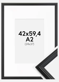 Ramme Siljan Sort 42x59,4 cm (A2) - Passepartout Hvid 25x38 cm