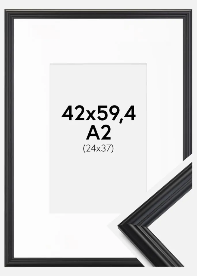 Ramme Siljan Sort 42x59,4 cm (A2) - Passepartout Hvid 25x38 cm
