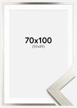 Ramme Silver Wood 70x100 cm - Passepartout Hvid 60x90 cm