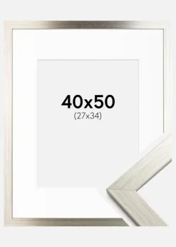 Ramme Silver Wood 40x50 cm - Passepartout Hvid 28x35 cm