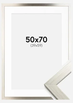 Ramme Silver Wood 50x70 cm - Passepartout Hvid 40x60 cm