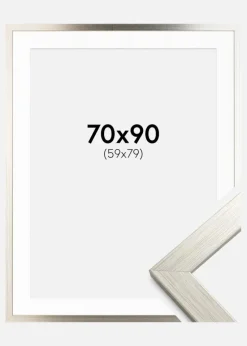 Ramme Silver Wood 70x90 cm - Passepartout Hvid 60x80 cm