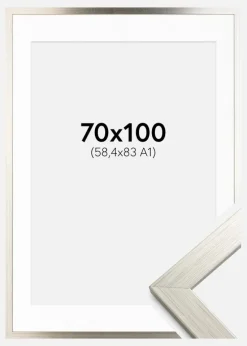 Ramme Silver Wood 70x100 cm - Passepartout Hvid 59,4x84 cm (A1)