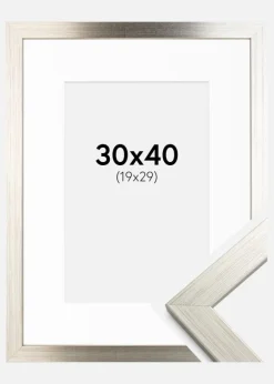 Ramme Silver Wood 30x40 cm - Passepartout Hvid 20x30 cm
