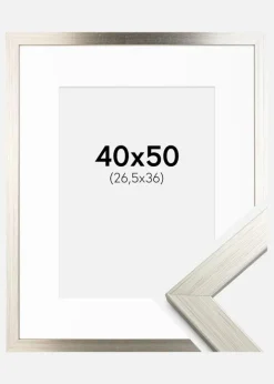 Ramme Silver Wood 40x50 cm - Passepartout Hvid 27,5x37 cm