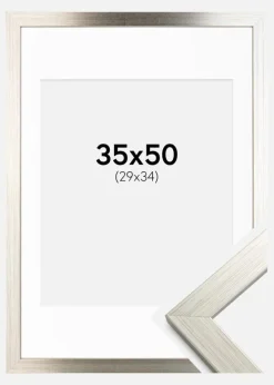 Ramme Silver Wood 35x50 cm - Passepartout Hvid 30x35 cm