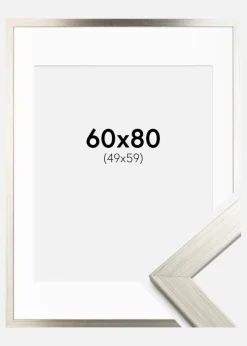 Ramme Silver Wood 60x80 cm - Passepartout Hvid 50x60 cm