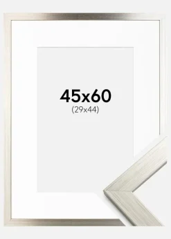 Ramme Silver Wood 45x60 cm - Passepartout Hvid 30x45 cm