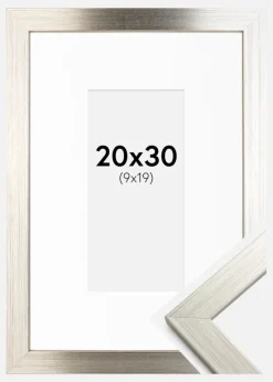 Ramme Silver Wood 20x30 cm - Passepartout Hvid 10x20 cm