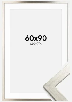 Ramme Silver Wood 60x90 cm - Passepartout Hvid 50x80 cm