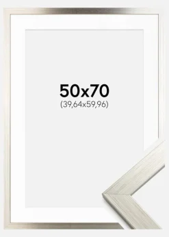 Ramme Silver Wood 50x70 cm - Passepartout Hvid 16x24 inches