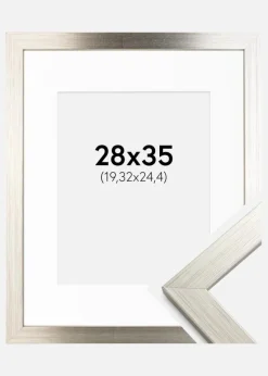 Ramme Silver Wood 28x35 cm - Passepartout Hvid 8x10 inches
