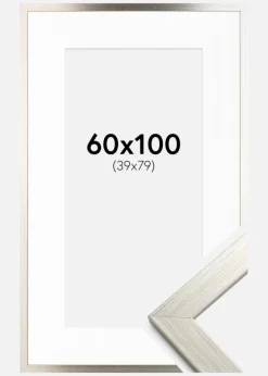 Ramme Silver Wood 60x100 cm - Passepartout Hvid 40x80 cm
