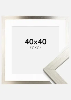 Ramme Silver Wood 40x40 cm - Passepartout Hvid 32x32 cm