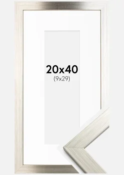 Ramme Silver Wood 20x40 cm - Passepartout Hvid 10x30 cm