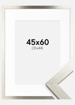 Ramme Silver Wood 45x60 cm - Passepartout Hvid 32x45 cm