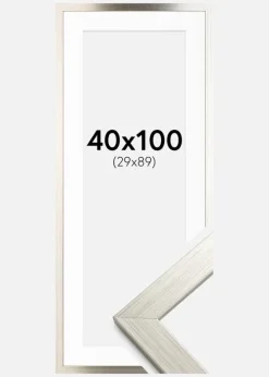Ramme Silver Wood 40x100 cm - Passepartout Hvid 30x90 cm