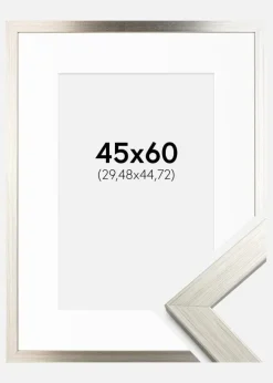 Ramme Silver Wood 45x60 cm - Passepartout Hvid 12x18 inches