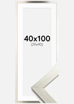 Ramme Silver Wood 40x100 cm - Passepartout Hvid 30x91 cm