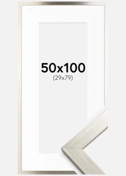 Ramme Silver Wood 50x100 cm - Passepartout Hvid 30x80 cm