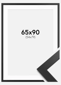 Ramme sort træ 65x90 cm - Passepartout Hvid 55x80 cm