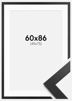 Ramme sort træ 60x85 cm - Passepartout Hvid 50x76 cm