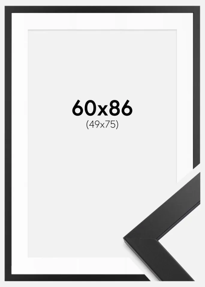 Ramme sort træ 60x85 cm - Passepartout Hvid 50x76 cm