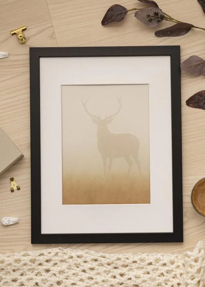 Ramme sort træ 60x85 cm - Passepartout Hvid 50x76 cm