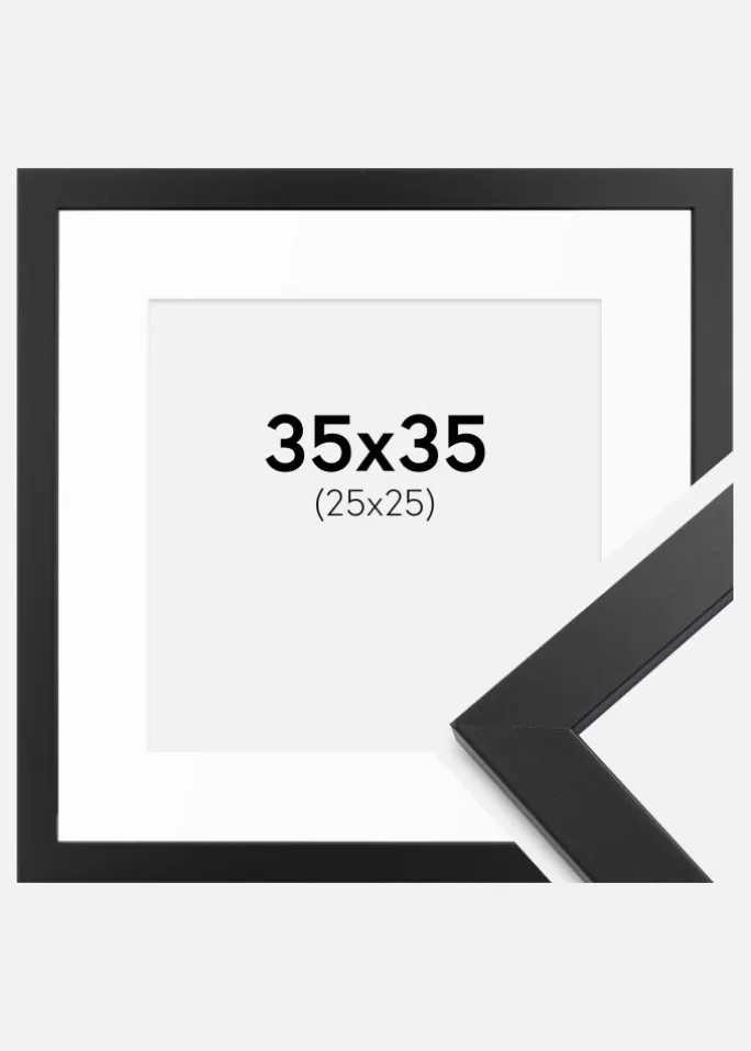 Ramme sort træ 35x35 cm - Passepartout Hvid 26x26 cm