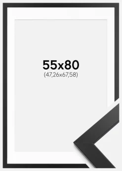 Ramme sort træ 55x80 cm - Passepartout Hvid 19x27 inches