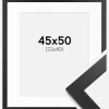 Ramme sort træ 45x50 cm - Passepartout Hvid 34x41 cm