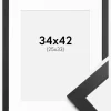 Ramme sort træ 34x42 cm - Passepartout Hvid 26x34 cm