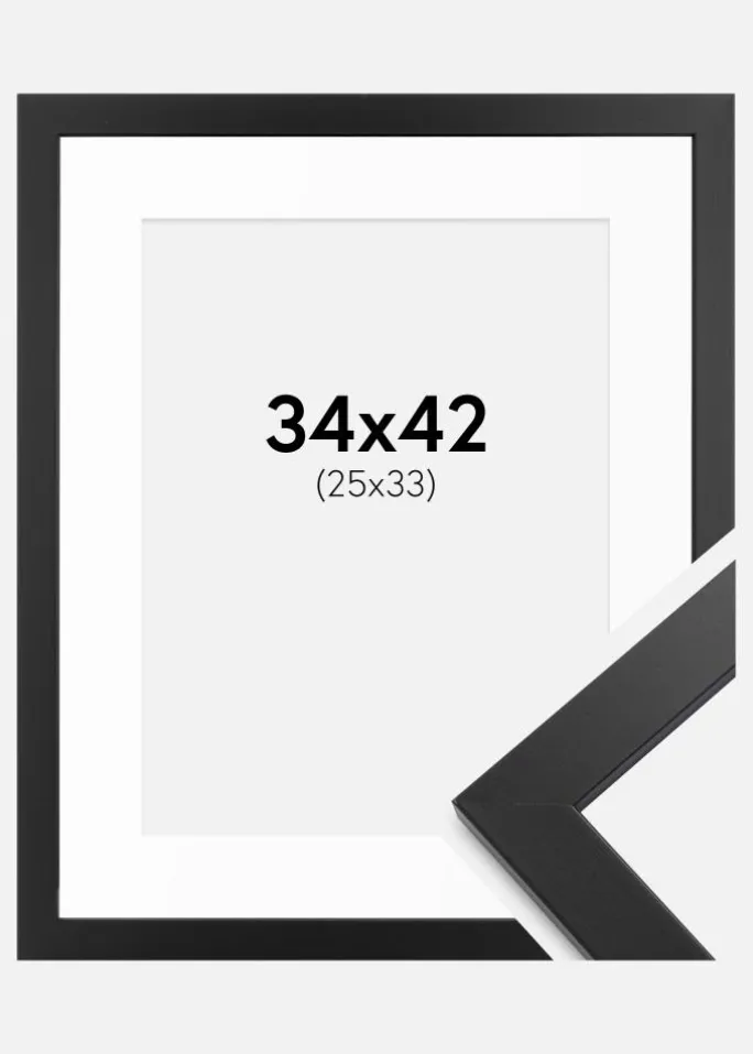 Ramme sort træ 34x42 cm - Passepartout Hvid 26x34 cm