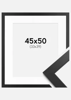 Ramme sort træ 45x50 cm - Passepartout Hvid 34x40 cm