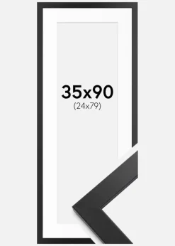Ramme sort træ 35x90 cm - Passepartout Hvid 25x80 cm